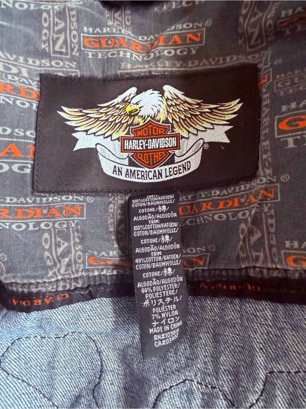 Harley-Davidson Blue Denim Jacket with Pink Embroidered Guns Patch - Picture 6 of 6